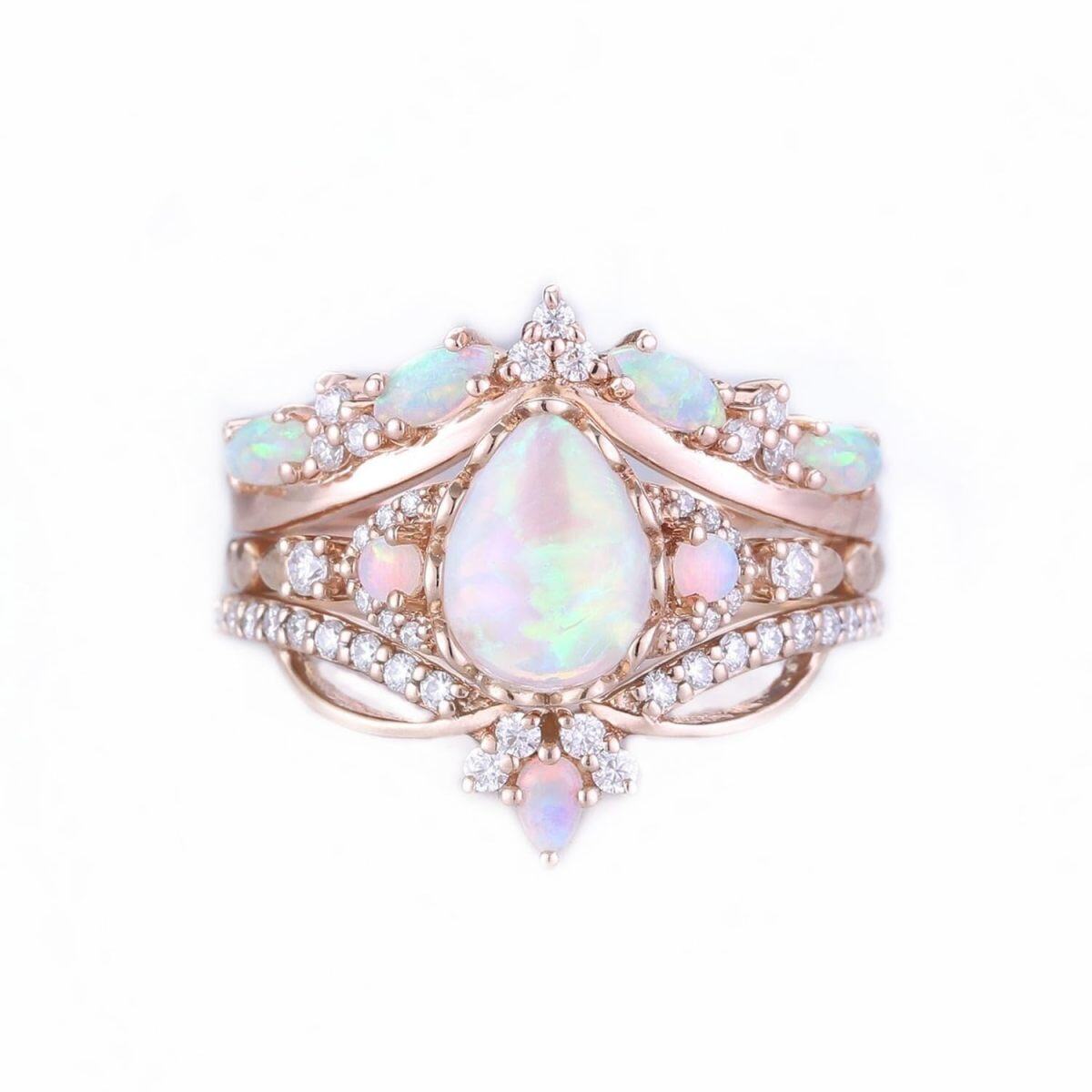 10K Rose Gold Opal With Moissanite Ring-1