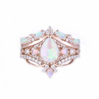 10K Rose Gold Opal With Moissanite Ring-5