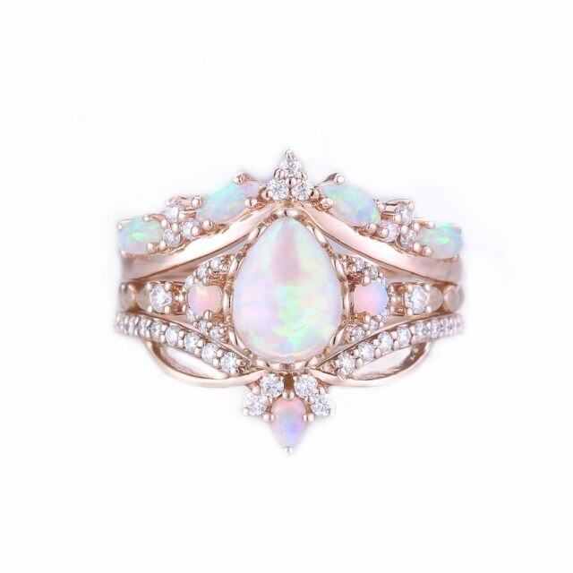 10K Rose Gold Opal With Moissanite Ring-1