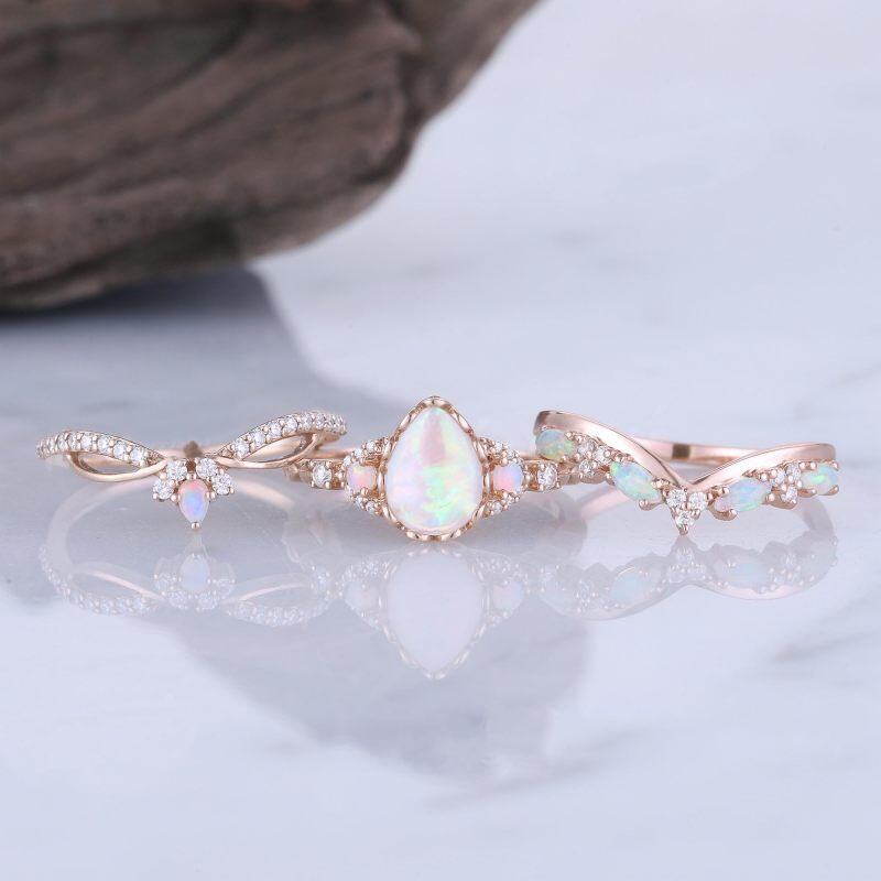 10K White Gold Opal With Moissanite Ring-4