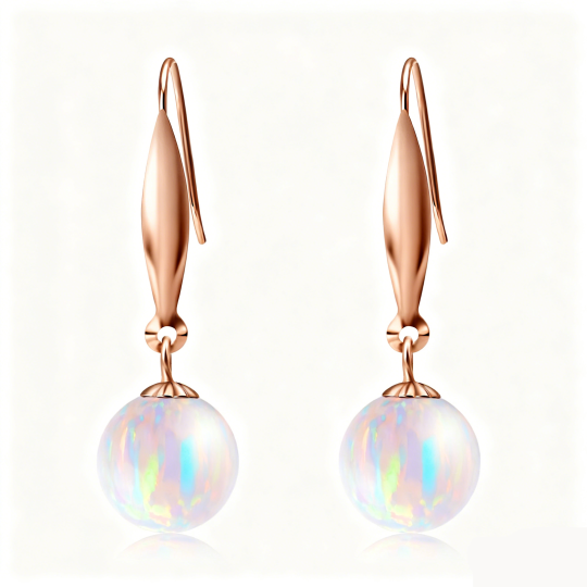 10K Rose Gold Opal Round Drop Earrings