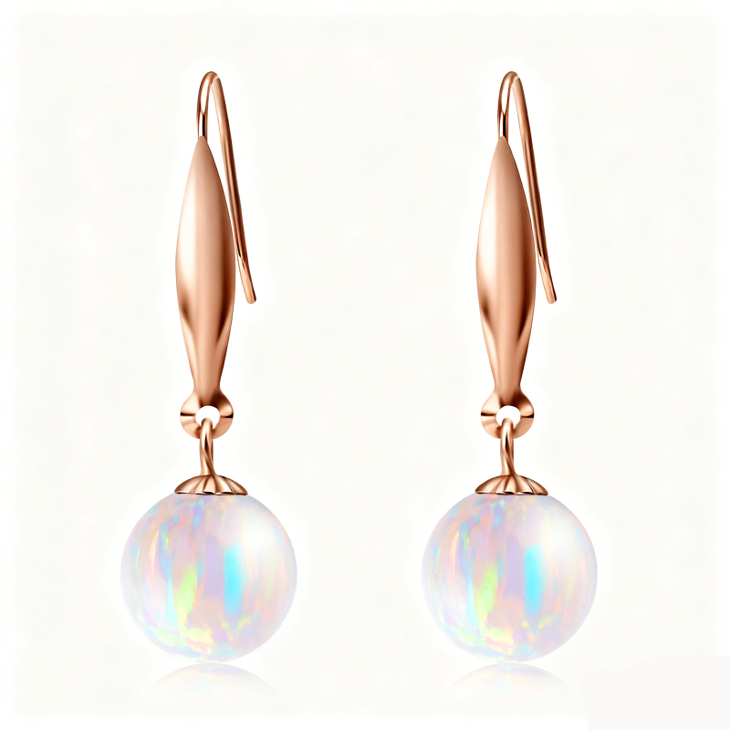 10K Rose Gold Opal Round Drop Earrings-17