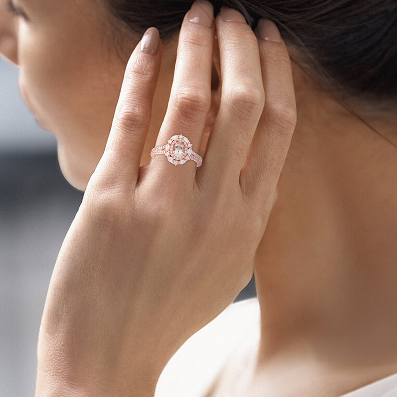 Anillo de compromiso personalizado con corte ovalado en oro rosa de 10 quilates y anillos de aniversario con gema-3