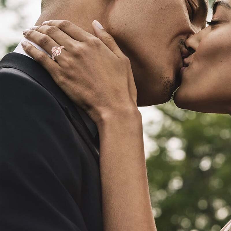 Anillo de compromiso personalizado con corte ovalado en oro rosa de 10 quilates y anillos de aniversario con gema-4