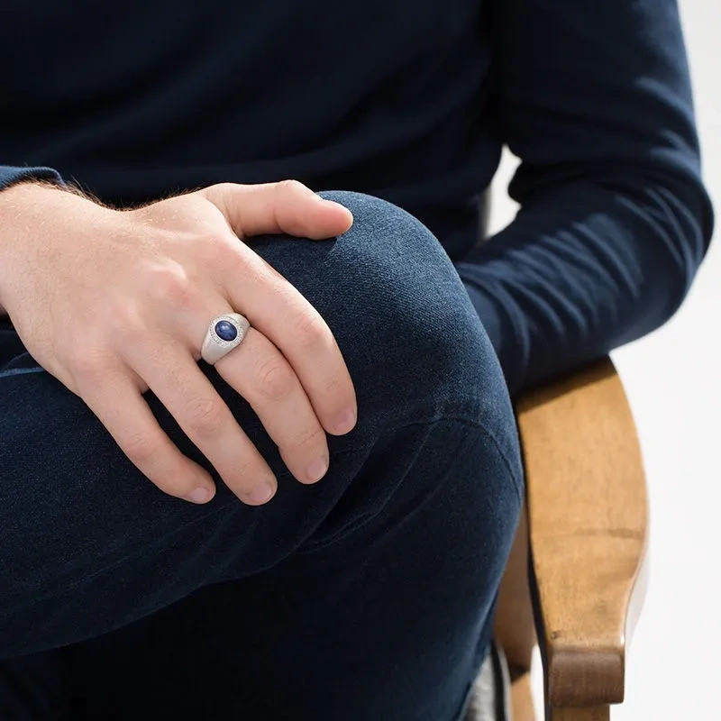 10K Rose Gold Oval Cut Diamond & Sapphire Custom Signet Ring for Men H Color I2 Clarity 3EX-2
