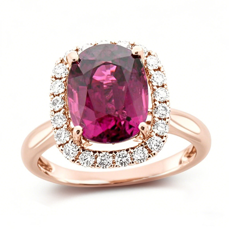 Anel de noivado em ouro rosa 10K com corte oval e pedras preciosas para aniversário-14