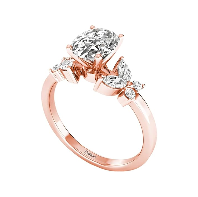 Anello di fidanzamento con promessa di matrimonio a farfalla con nome personalizzato in moissanite taglio ovale in oro rosa 10K-3