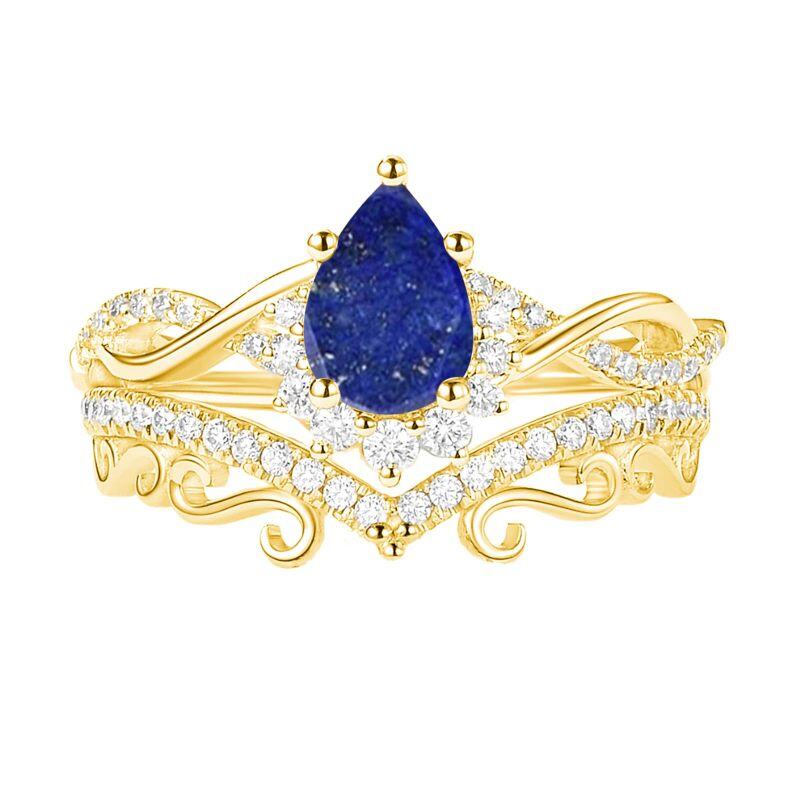 10K Rose Gold Pear Cut Sapphire & Diamond Lapis Lazuli Wedding Set for Women-4