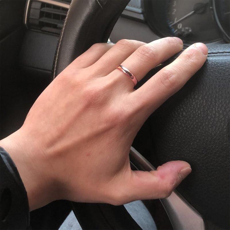 10K Rose Gold Cubic Zirconia Personalised Birthstone Engraving Couple Rings-2