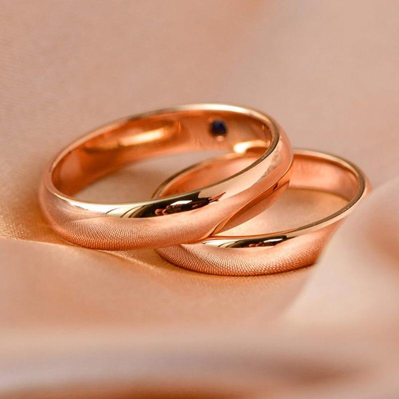 10K Rose Gold Cubic Zirconia Personalised Birthstone Engraving Couple Rings-4