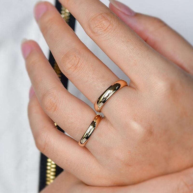 10K Rose Gold Cubic Zirconia Personalised Birthstone Engraving Couple Rings-6