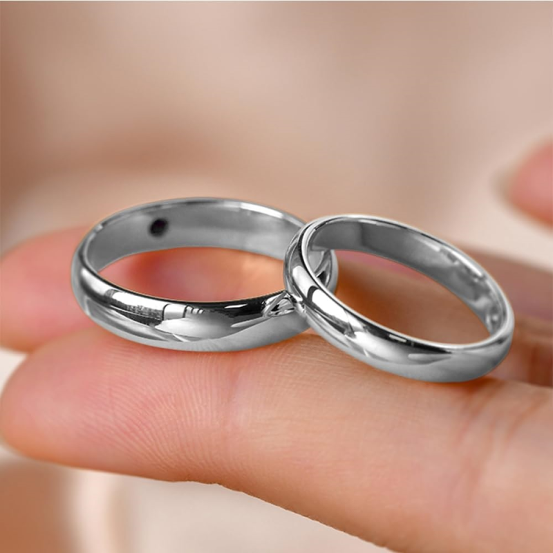 10K Rose Gold Cubic Zirconia Personalised Birthstone Engraving Couple Rings-11