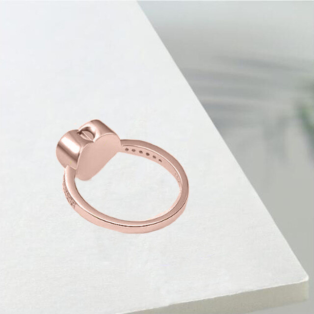 10K Rose Gold Cubic Zirconia Personalized Birthstone & Personalized Engraving & Heart Urn Ring-4