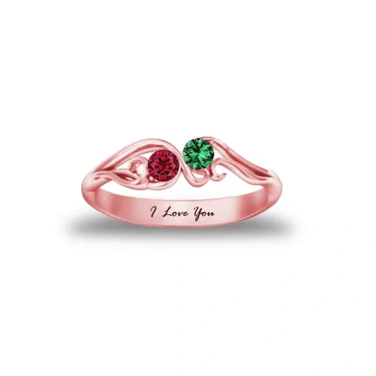 10K Rose Gold Personalised Birthstone Engraving Ring For Women