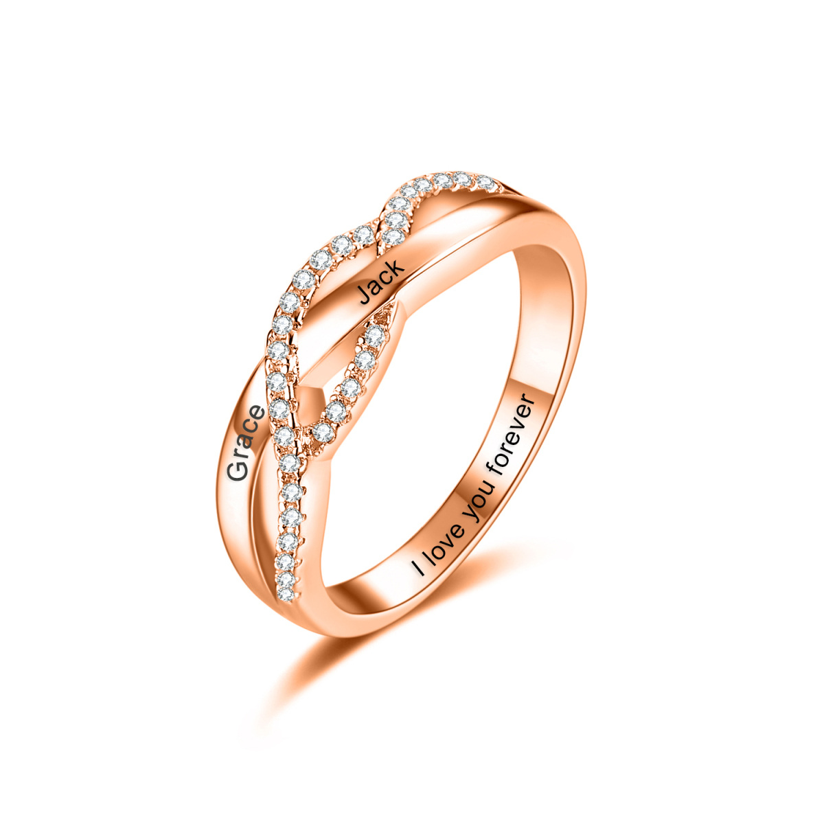 Anillo con nombre clásico personalizado en oro rosa de 10 quilates con circonita cúbica-1