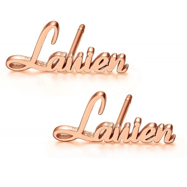 10K Rose Gold Personalized Classic Name Stud Earrings-1