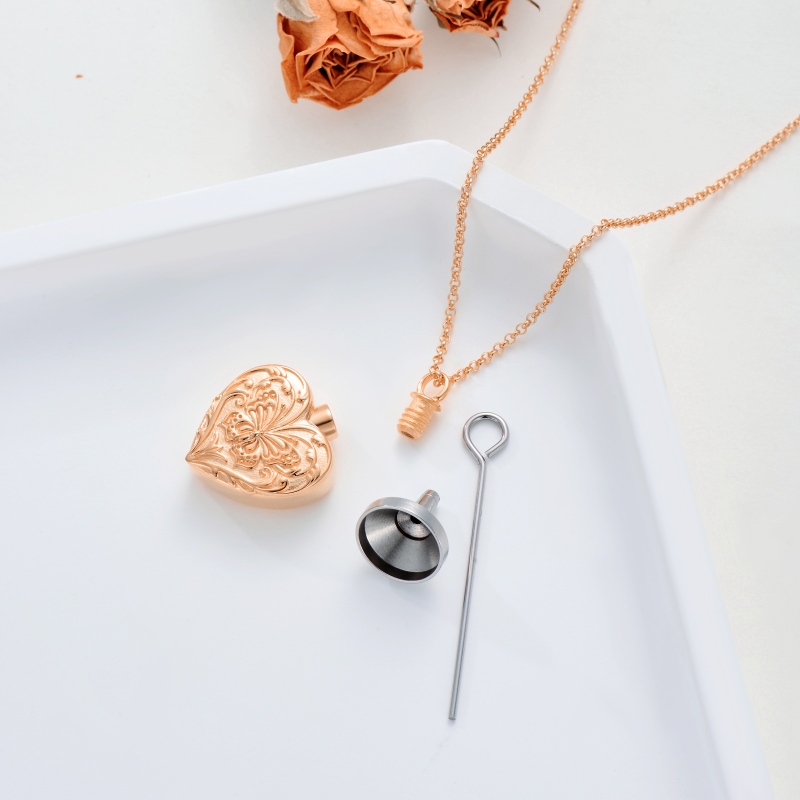 قلادة على شكل فراشة من الذهب الوردي عيار 10 قيراط لحفظ الرماد-4