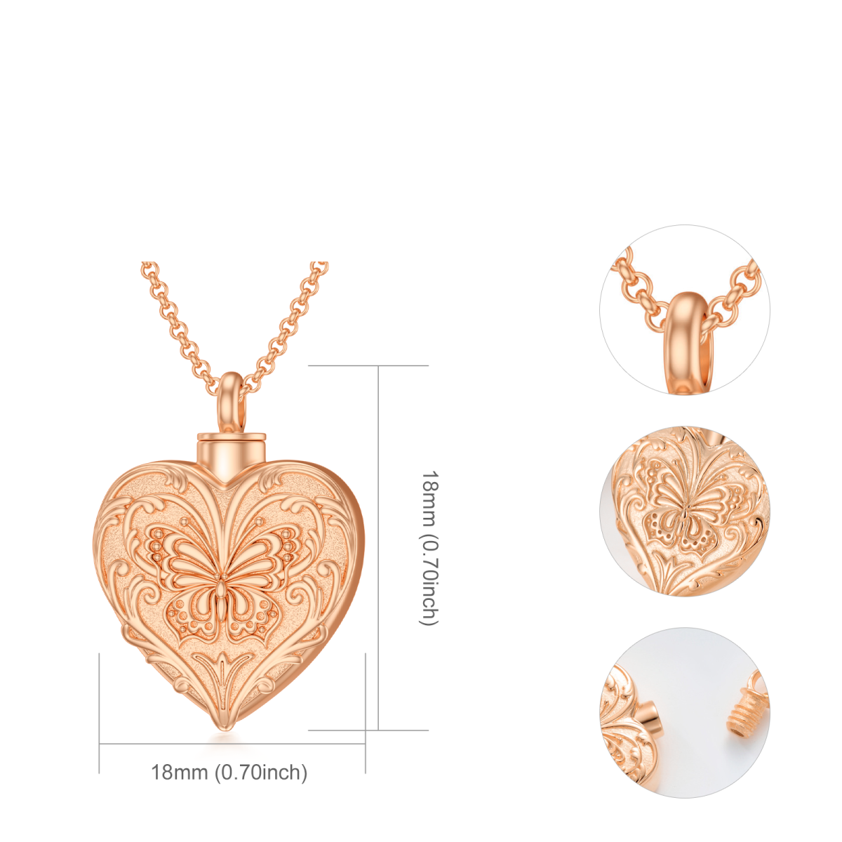 10K Rose Gold Butterfly Urn Necklace for Ashes-7