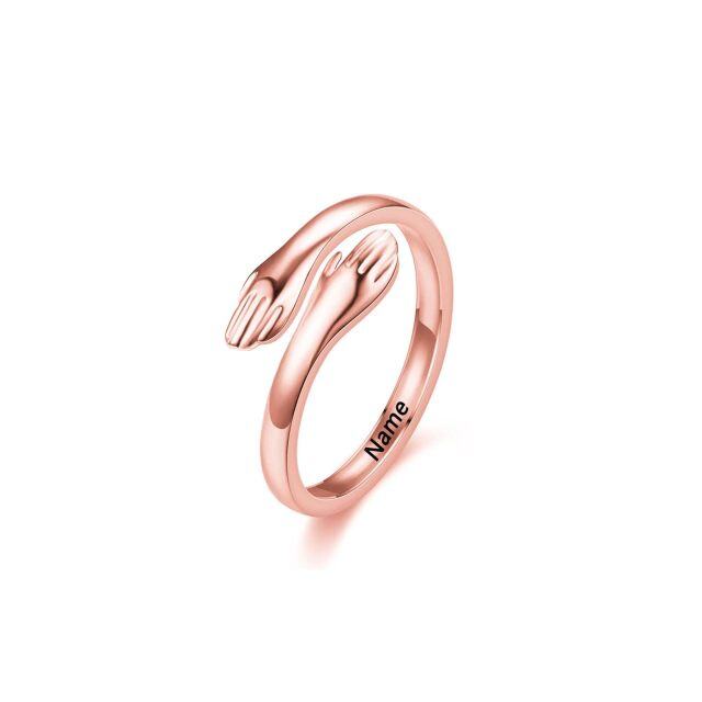 10K Rose Gold Personalized Engraving & Hug Open Ring-1