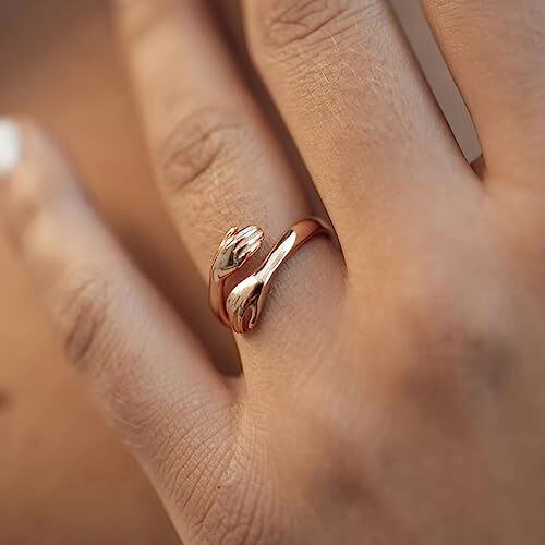 10K Rose Gold Personalized Engraving & Hug Open Ring-3