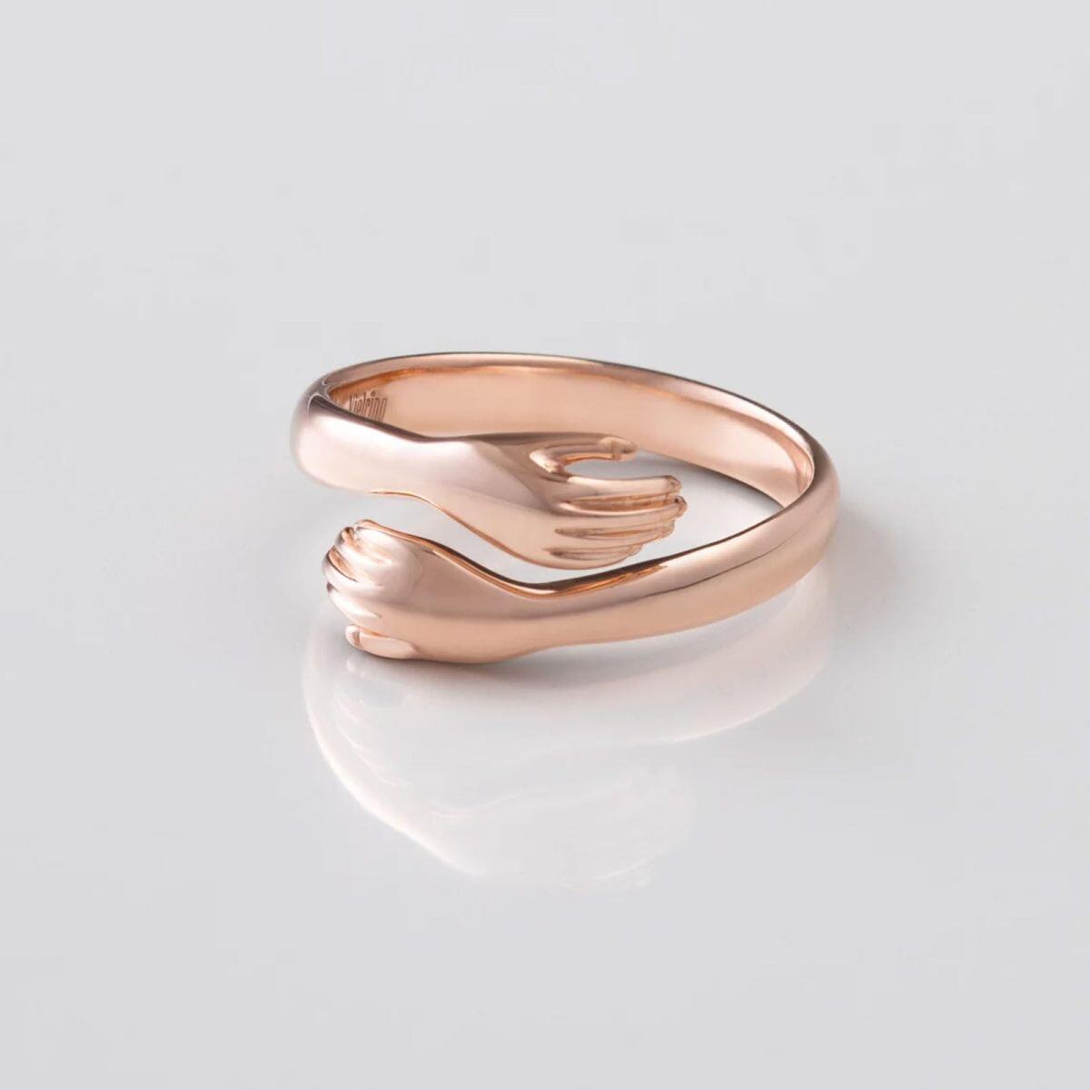 10K Rose Gold Personalized Engraving & Hug Open Ring-4