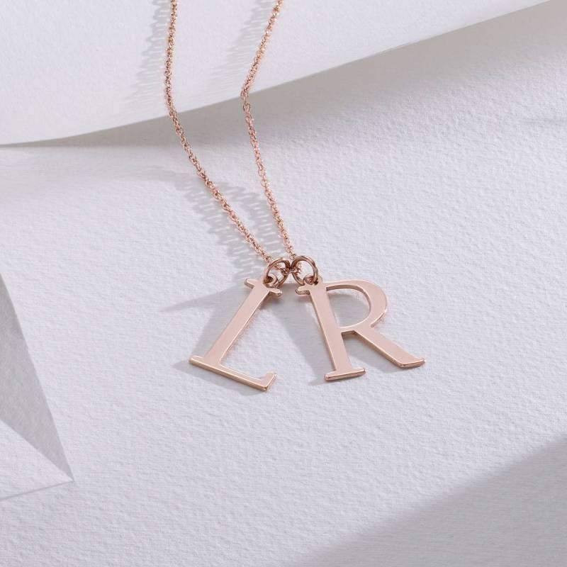 10K Rose Gold Personalized Initial Letter Pendant Necklace-3