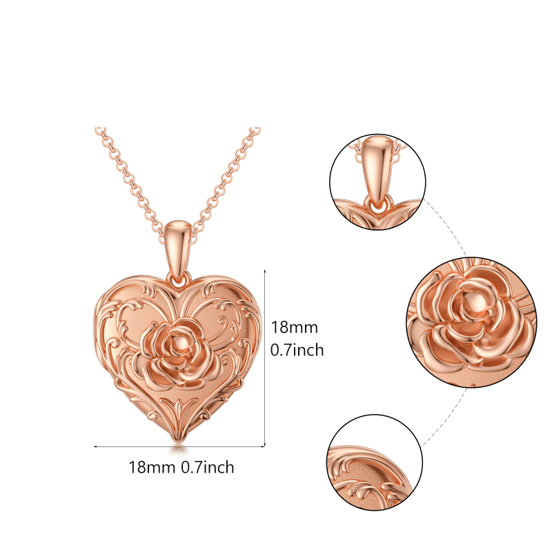 10K Rose Gold Rose Personalized Photo Locket Necklace-5
