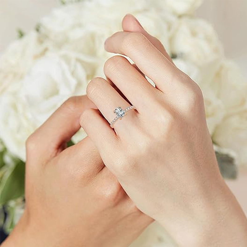 18K Rose Gold Princess Shaped Moissanite Square Wedding Ring-2