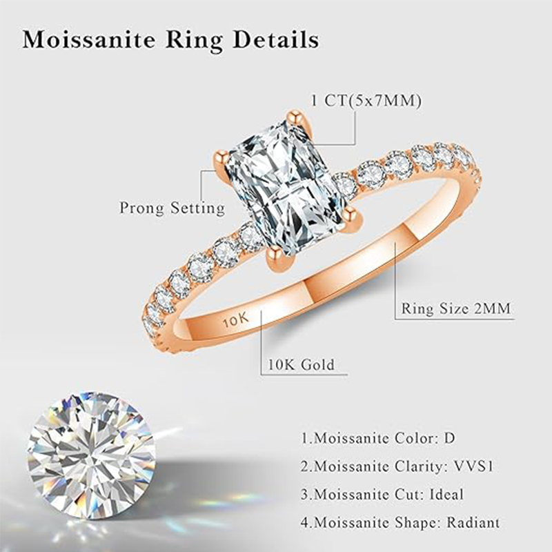 18K Rose Gold Princess Shaped Moissanite Square Wedding Ring-3