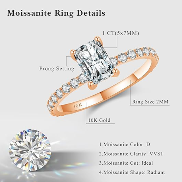 10K Rose Gold Princess-square Shaped Moissanite Square Wedding Ring-3