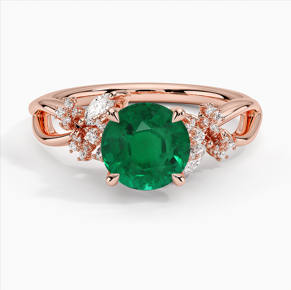 14K Rose Gold Round Cut Emerald & 0.25 CT.T.W. Lab Created Diamond Engagement Band-1