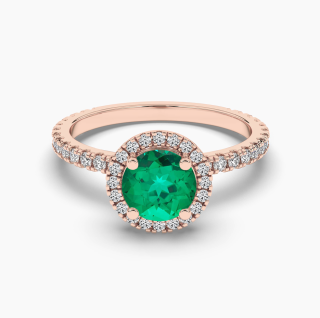 10K Rose Gold Round Cut Emerald & Diamond Halo Engagement Ring-1