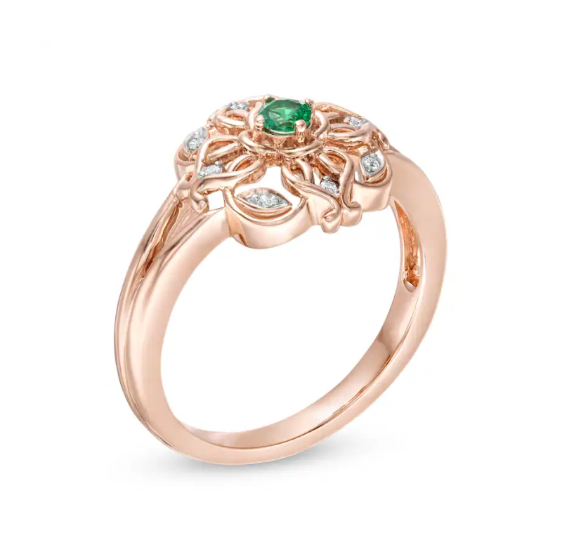 خاتم خطوبة من الذهب الأبيض عيار 10 قيراط، مرصع بالزمرد والماركيز، مزين بنقشة البرسيم، ومُقسم الساق-3