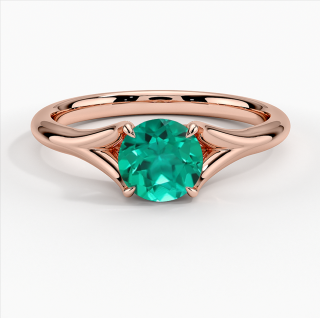 10K Rose Gold Round Cut Emerald Reverie Solitaire Engagement Ring-6