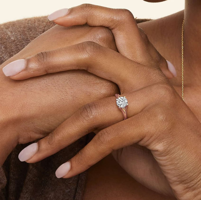 10K Rose Gold Round Cut Emerald Reverie Solitaire Engagement Ring-2