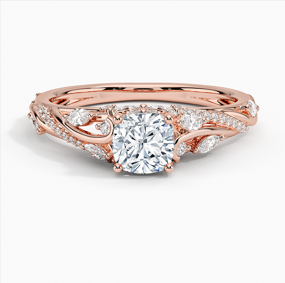 Verlobungsring aus 14 Karat Roségold mit floralem Blumenmuster, 1 bis 3,5 Karat im Kissenschliff, im Labor hergestellter Diamant, IGI-zertifiziert-1