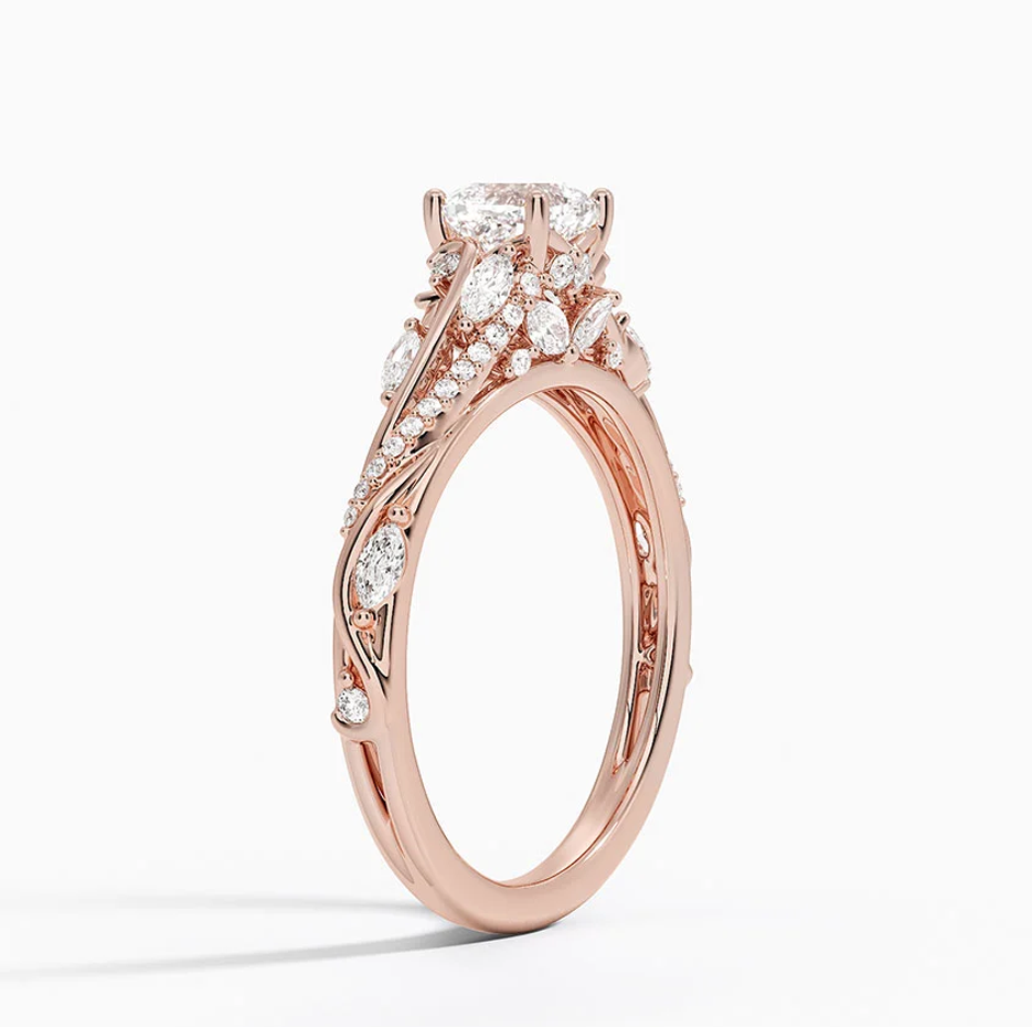 Anillo de compromiso floral de oro blanco de 10 quilates con diamantes de talla cojín de 1 a 3,5 quilates de peso total, creado en laboratorio, con certificación IGI.-3