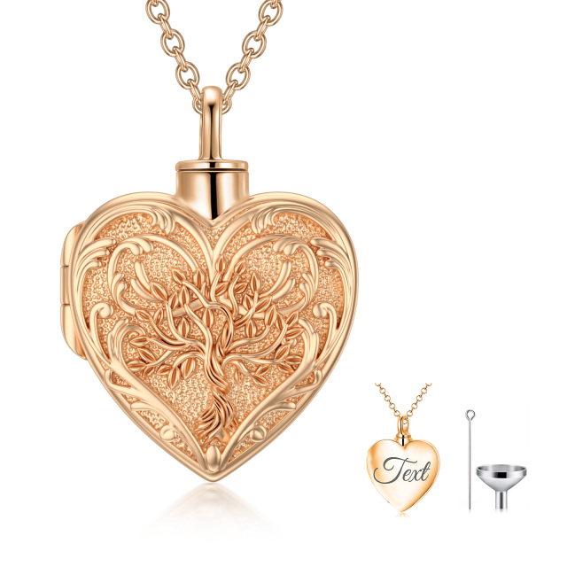 10K Rose Gold Tree Of Life Heart Personalized Engraving Photo Urn Necklace for Ashes-1