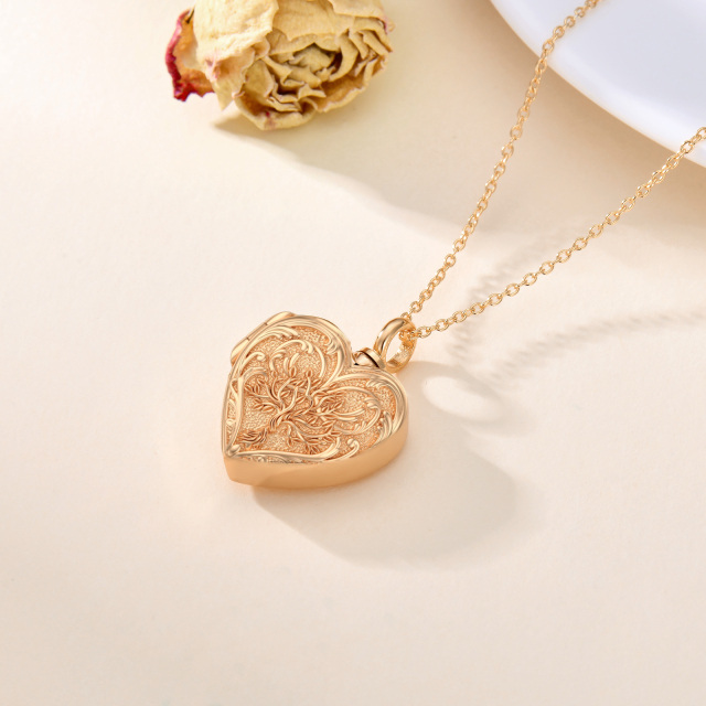 10K Rose Gold Tree Of Life Heart Personalized Engraving Photo Urn Necklace for Ashes-5