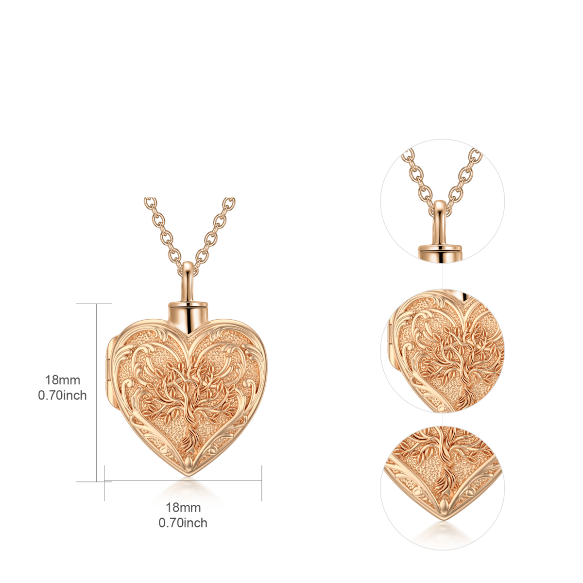 Collier Urne Coeur Arbre de Vie en Or Rose 10K pour Cendres-7