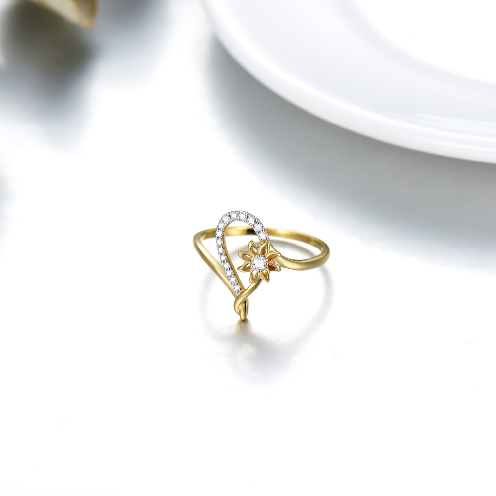 10K Silver & Gold Round Shaped Moissanite Sunflower Ring-5