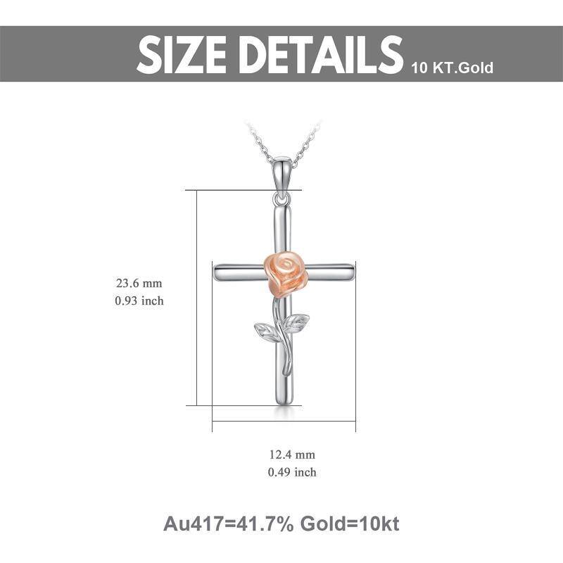 Collana da donna con pendente a croce e rosa bicolore da 10 carati-5