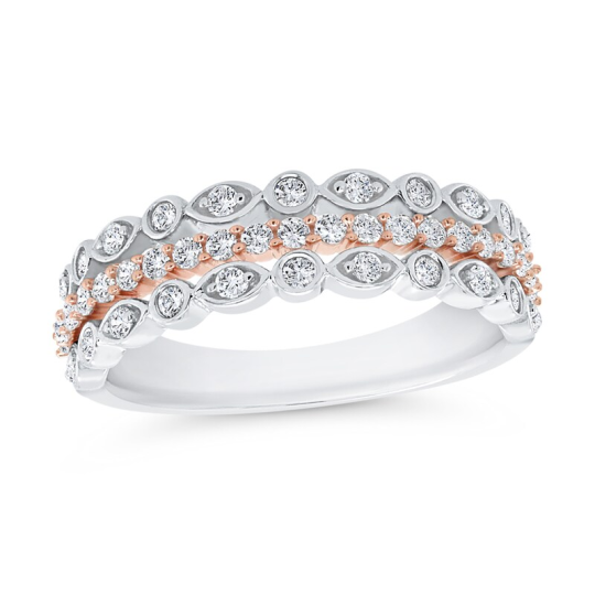 Anillo Art Deco apilable de varias filas con diamantes de 1/2 quilates y oro de dos tonos de 10 quilates para mujer