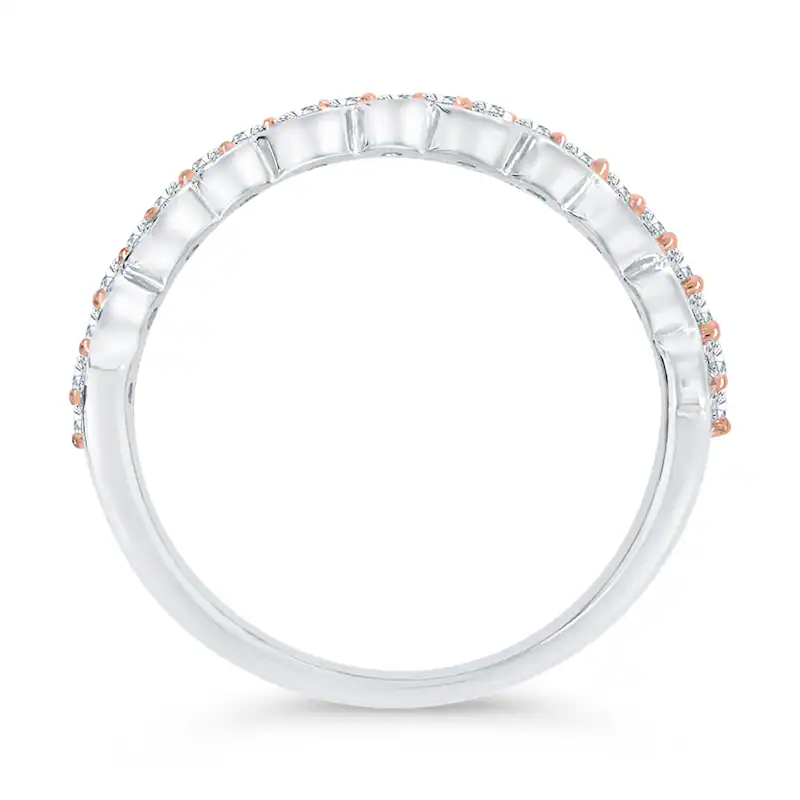 Anel empilhável personalizado com diamantes em corte redondo em ouro branco 10K, cor J, pureza I1, certificado IGI 3EX-3