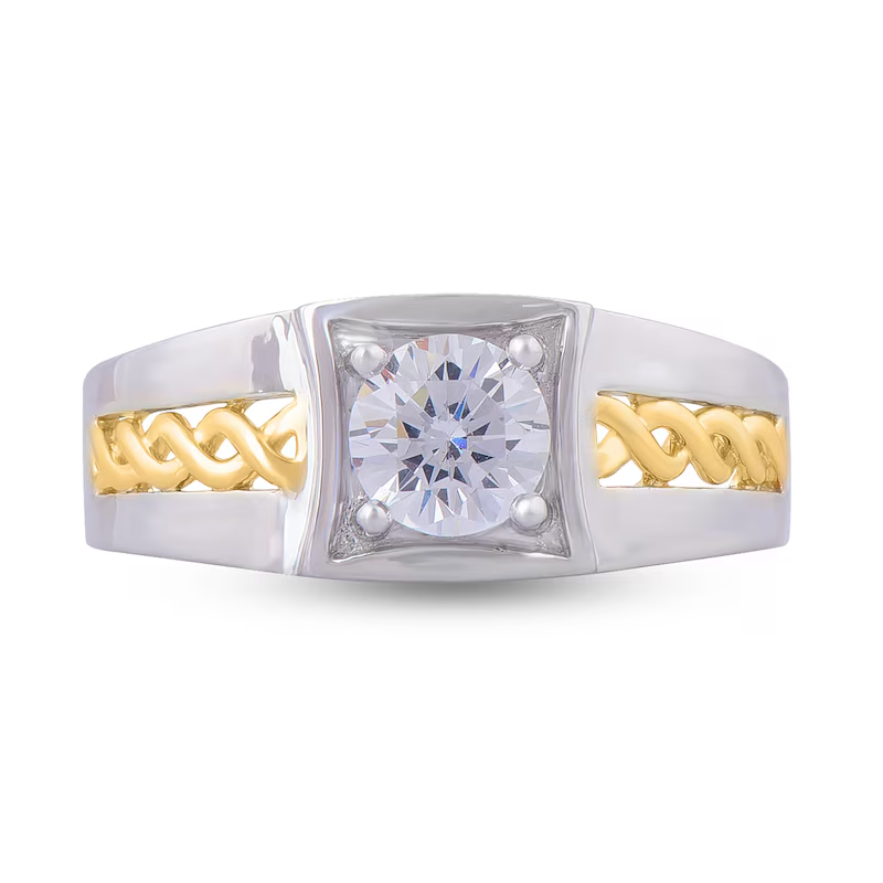 10K White Gold & Yellow Gold Round Shaped Diamond Custom Couple Signet Ring for Men I Color I2 Clarity 3EX IGI Certified-4