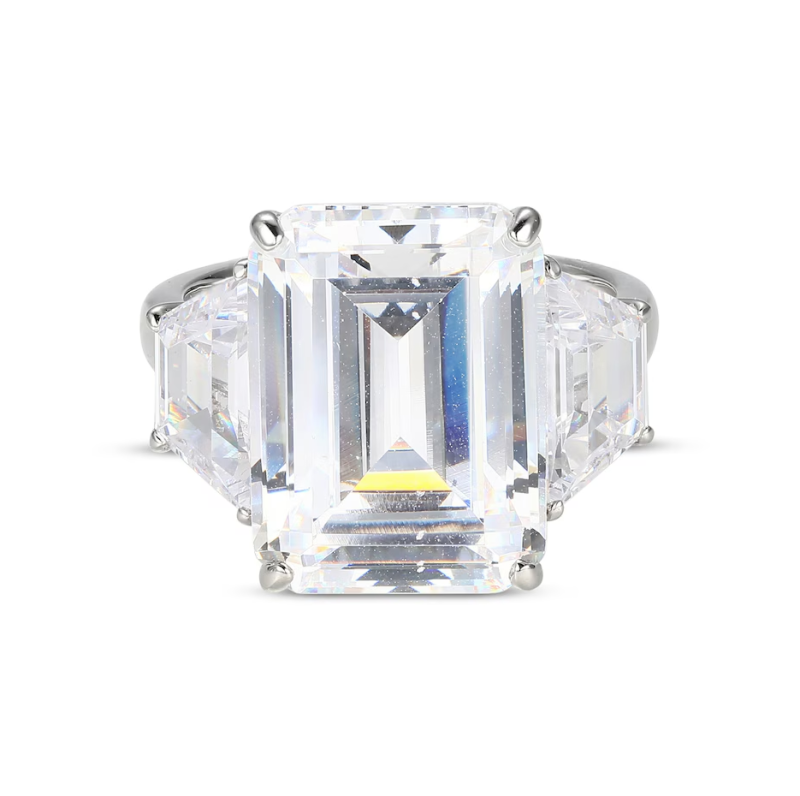 10K 12 CT.T.W. Gold Emerald Cut Lab Created Moissanite Three Stone Band-4