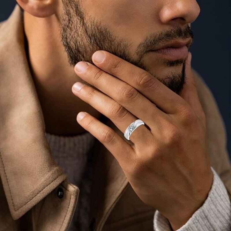 10K White Gold 0.06CT.T.W Round Cut Diamond Custom Ring for Men 3EX IGI Certified-2