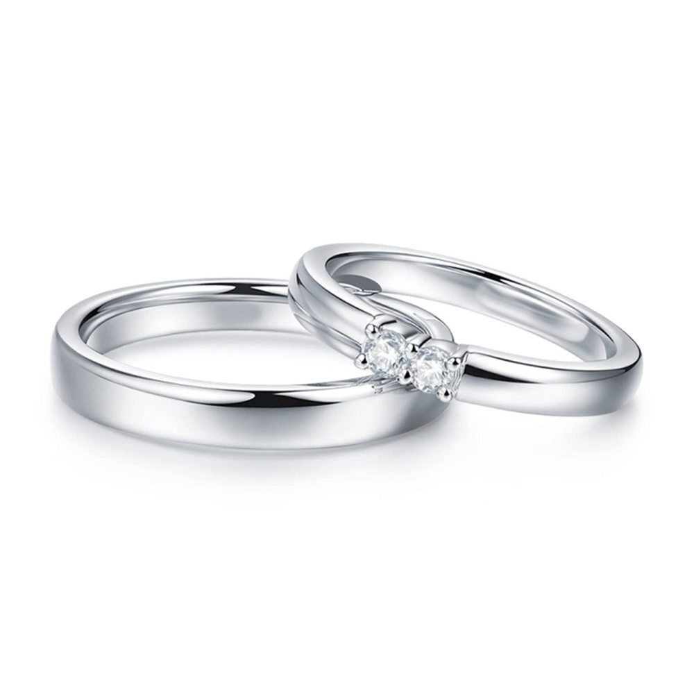 10K White Gold 0.1 CT Round Cut Lab Created Diamond Custom Couple Rings 3EX IGI Certified-1