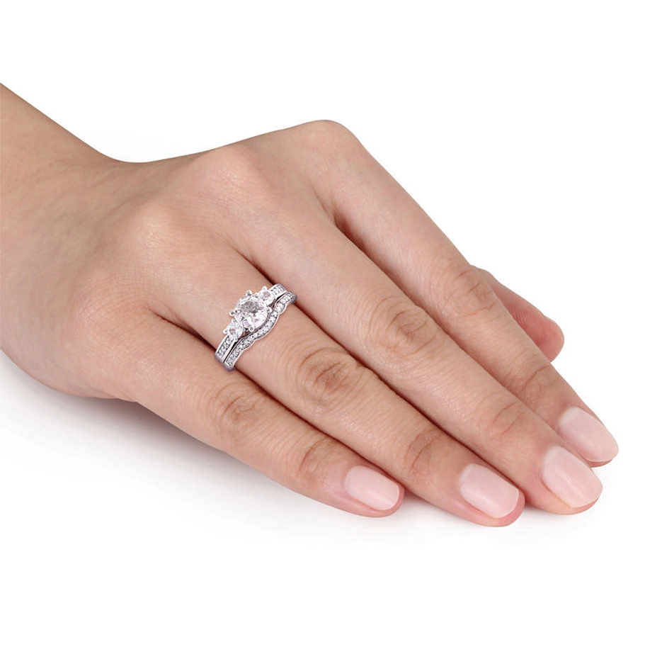 10K Gold 2.125 CT.T.W. Round Lab-Created White Sapphire Custom Three Stone Bridal Set-2