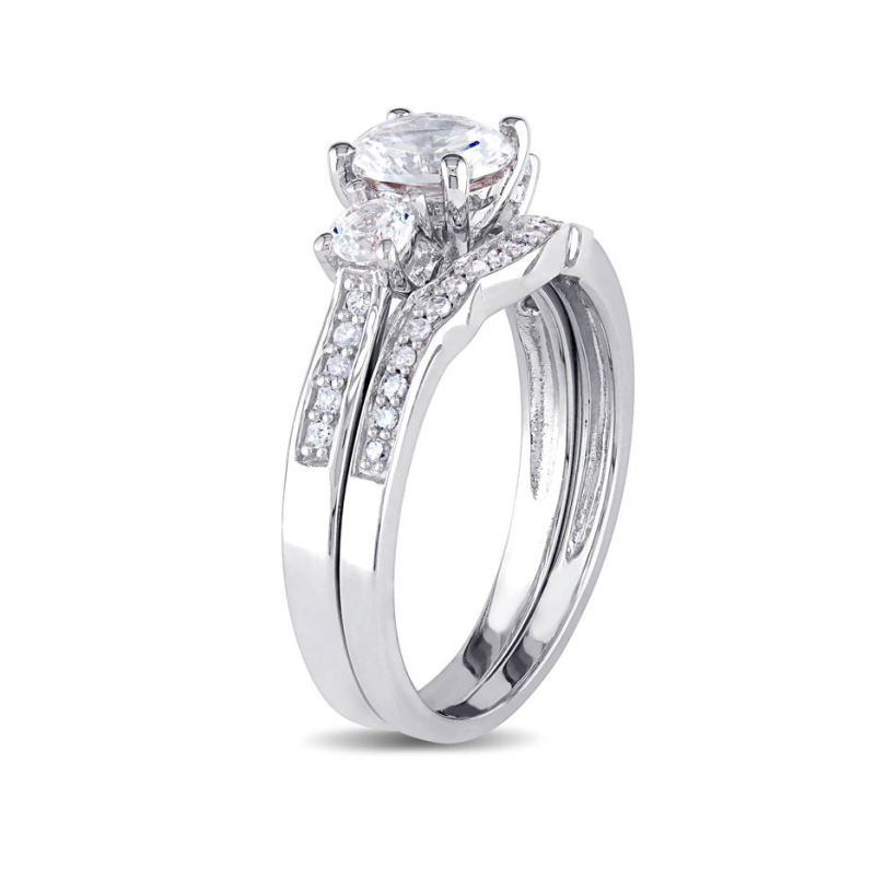 10K Gold 2.125 CT.T.W. Round Lab-Created White Sapphire Custom Three Stone Bridal Set-3